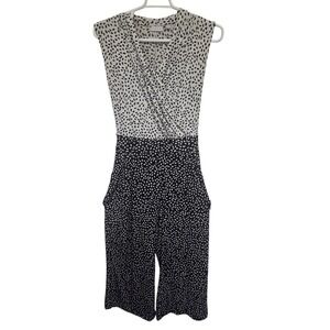 Vintage 90s New York & Company Black White Spotted Surplice Wide Jumpsuit XL